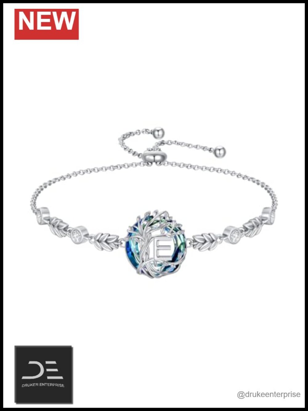 Tree of Life Initial Bracelet 925 Sterling Silver 14k White Gold Plated